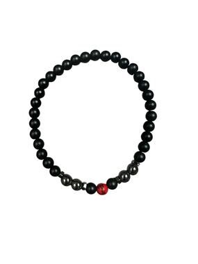 Andrew Christian Black Silver Red Bead Stretch Bracelet — OS